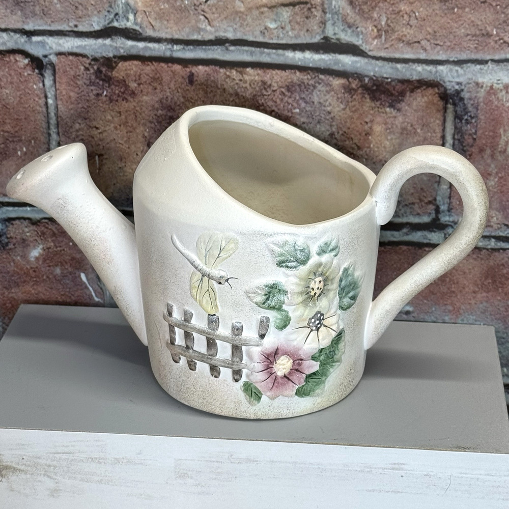 Vtg K's Collection Hand Painted Ceramic Pottery Flower Planter Watering Can Vase